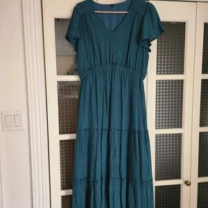 Teal Tiered V-Neck Maxi Dress